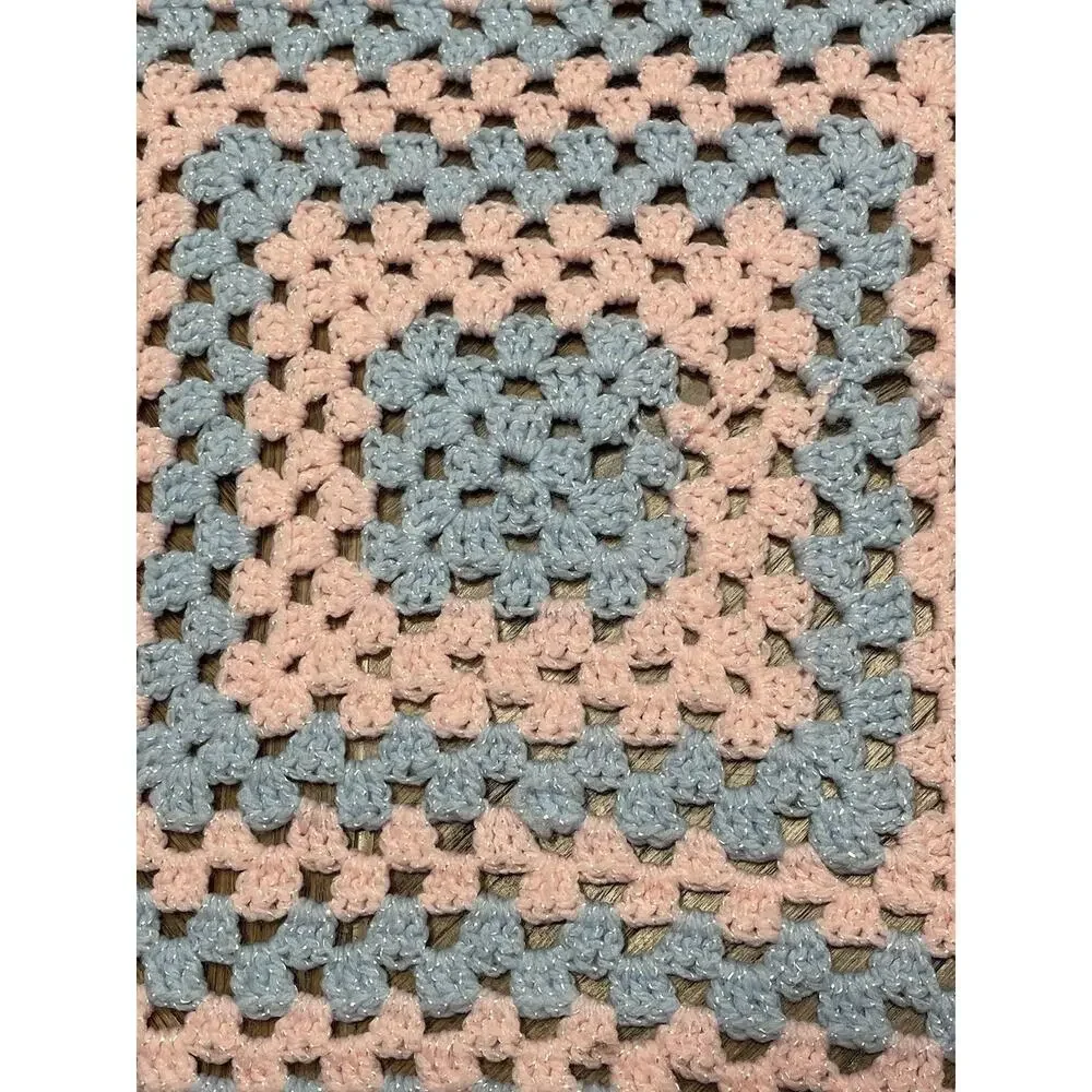 Handmade Pink & Blue Crochet Granny Square Baby Afghan Blanket 29x29